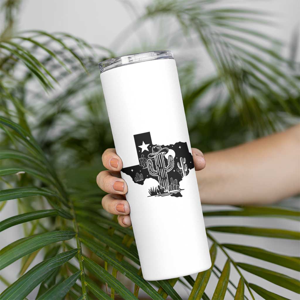 Western Pride Gift Skinny Tumbler Cactus Texas Map With Cowboy Hat - Wonder Print Shop
