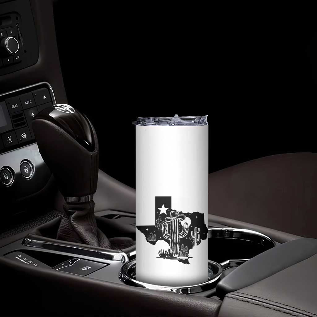 Western Pride Gift Skinny Tumbler Cactus Texas Map With Cowboy Hat - Wonder Print Shop