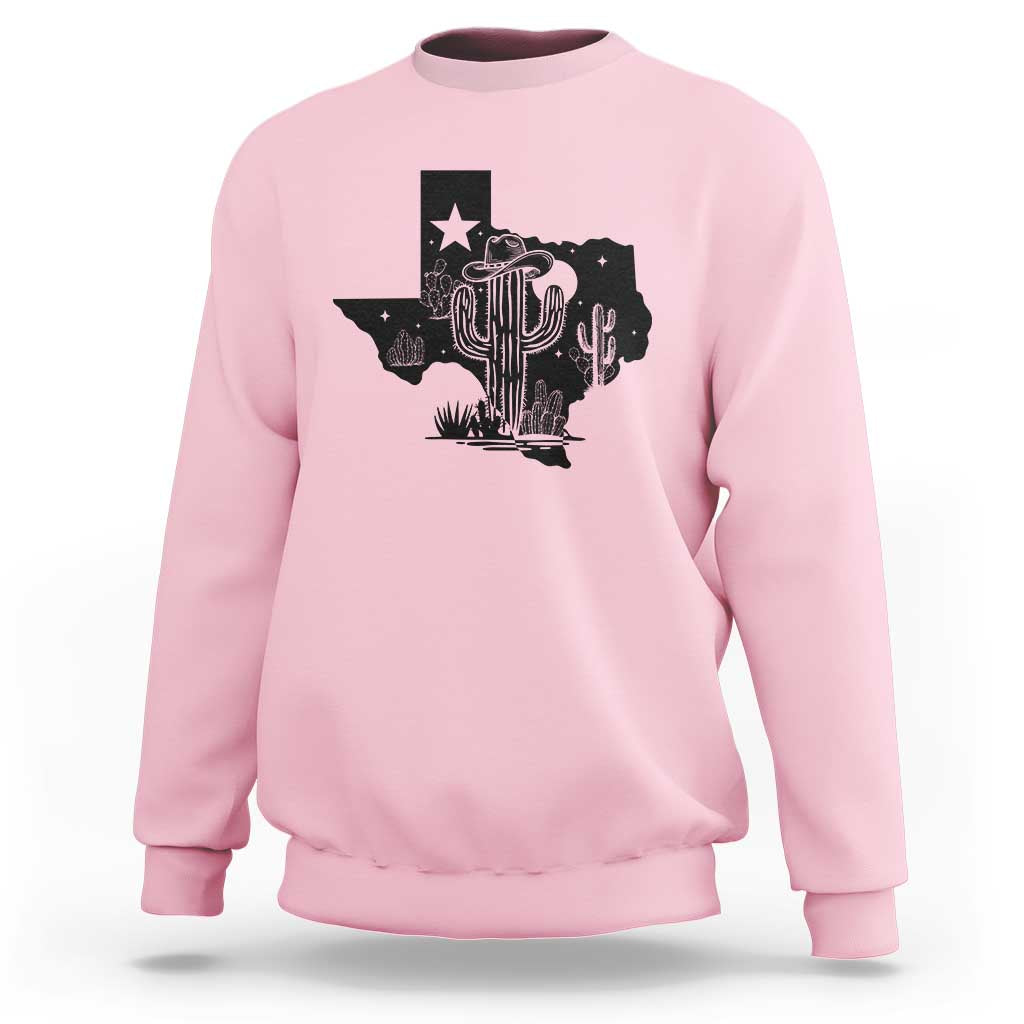Western Pride Gift Sweatshirt Cactus Texas Map With Cowboy Hat - Wonder Print Shop