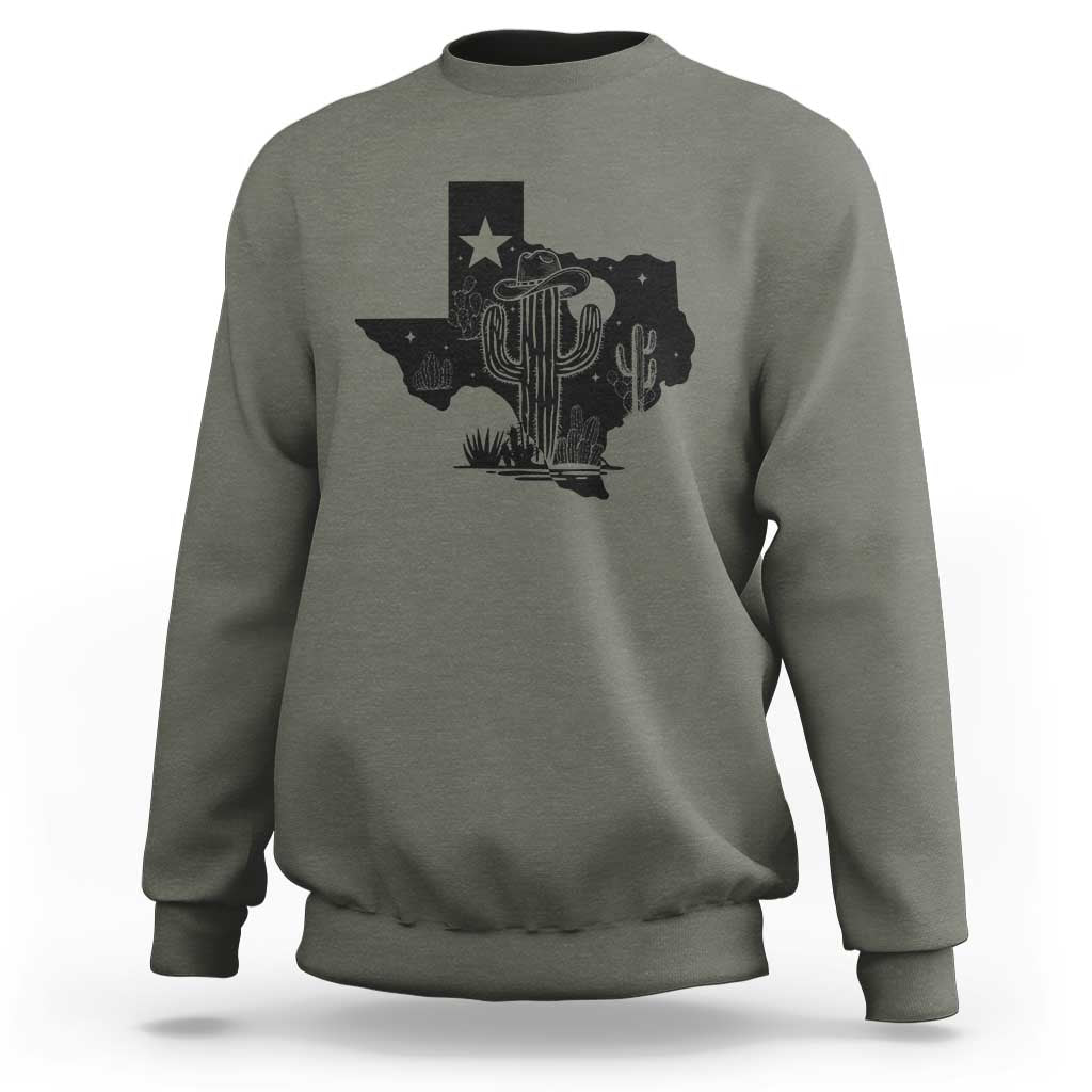 Western Pride Gift Sweatshirt Cactus Texas Map With Cowboy Hat - Wonder Print Shop