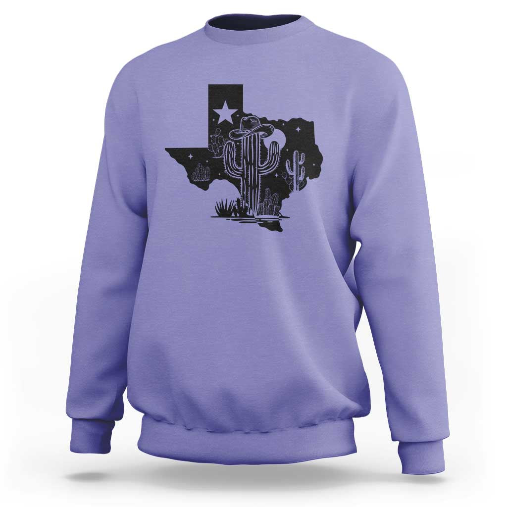 Western Pride Gift Sweatshirt Cactus Texas Map With Cowboy Hat - Wonder Print Shop