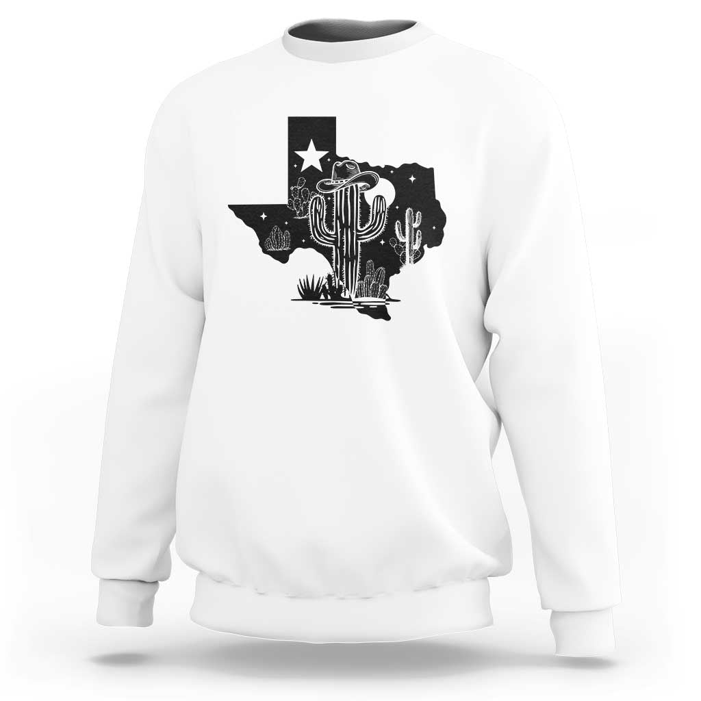 Western Pride Gift Sweatshirt Cactus Texas Map With Cowboy Hat - Wonder Print Shop