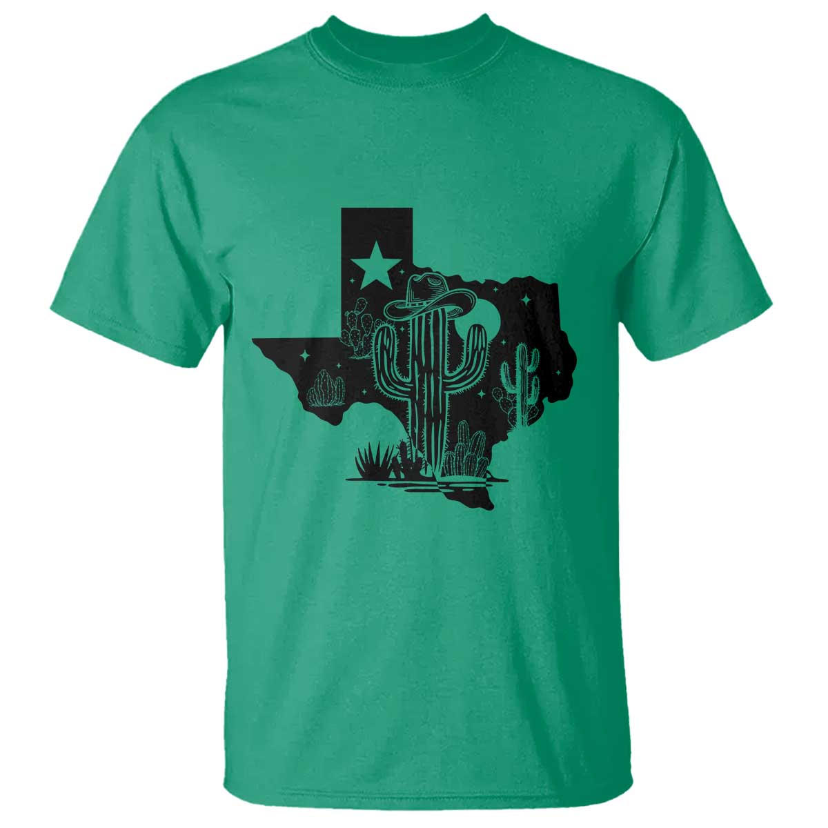 Western Pride Gift T Shirt Cactus Texas Map With Cowboy Hat - Wonder Print Shop