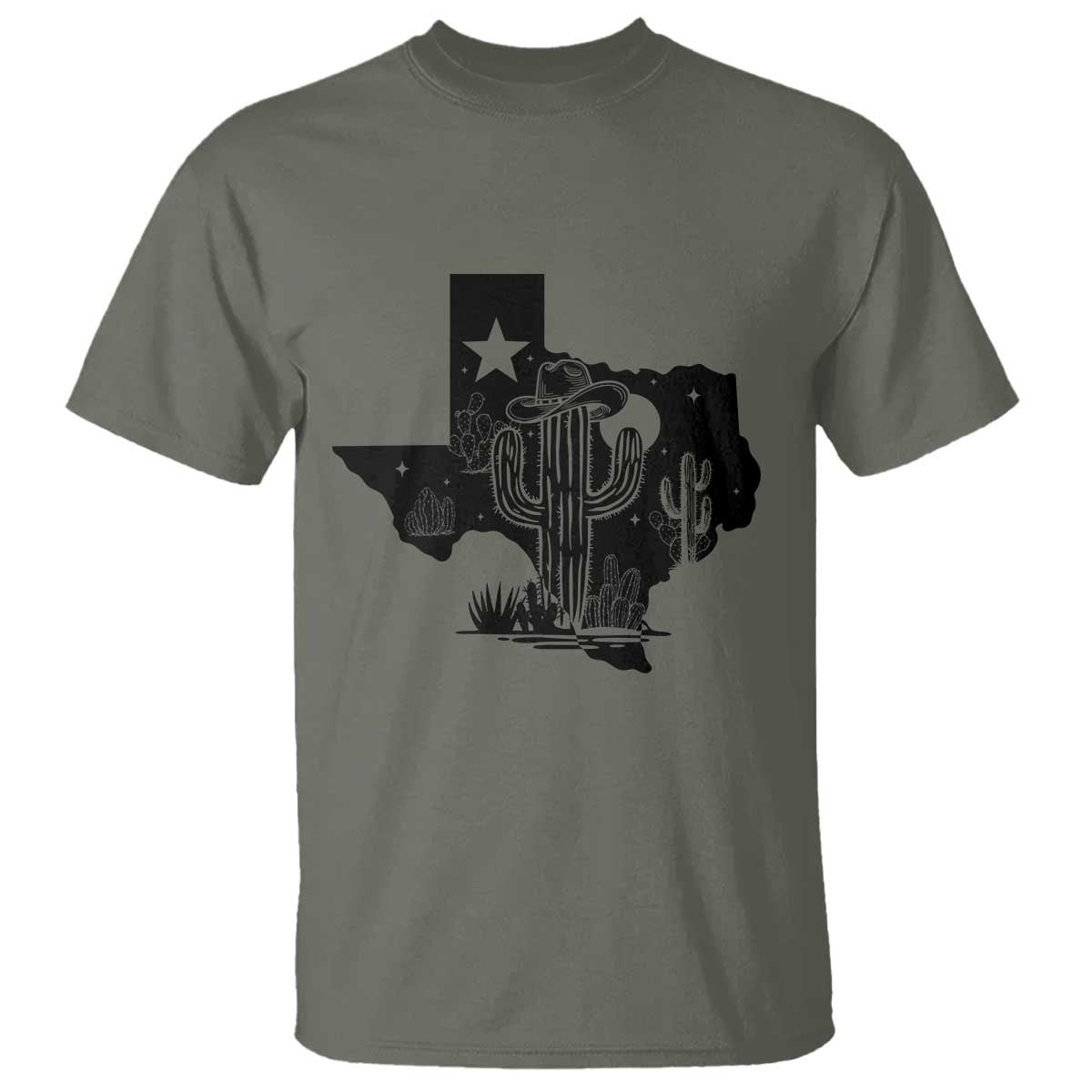 Western Pride Gift T Shirt Cactus Texas Map With Cowboy Hat - Wonder Print Shop