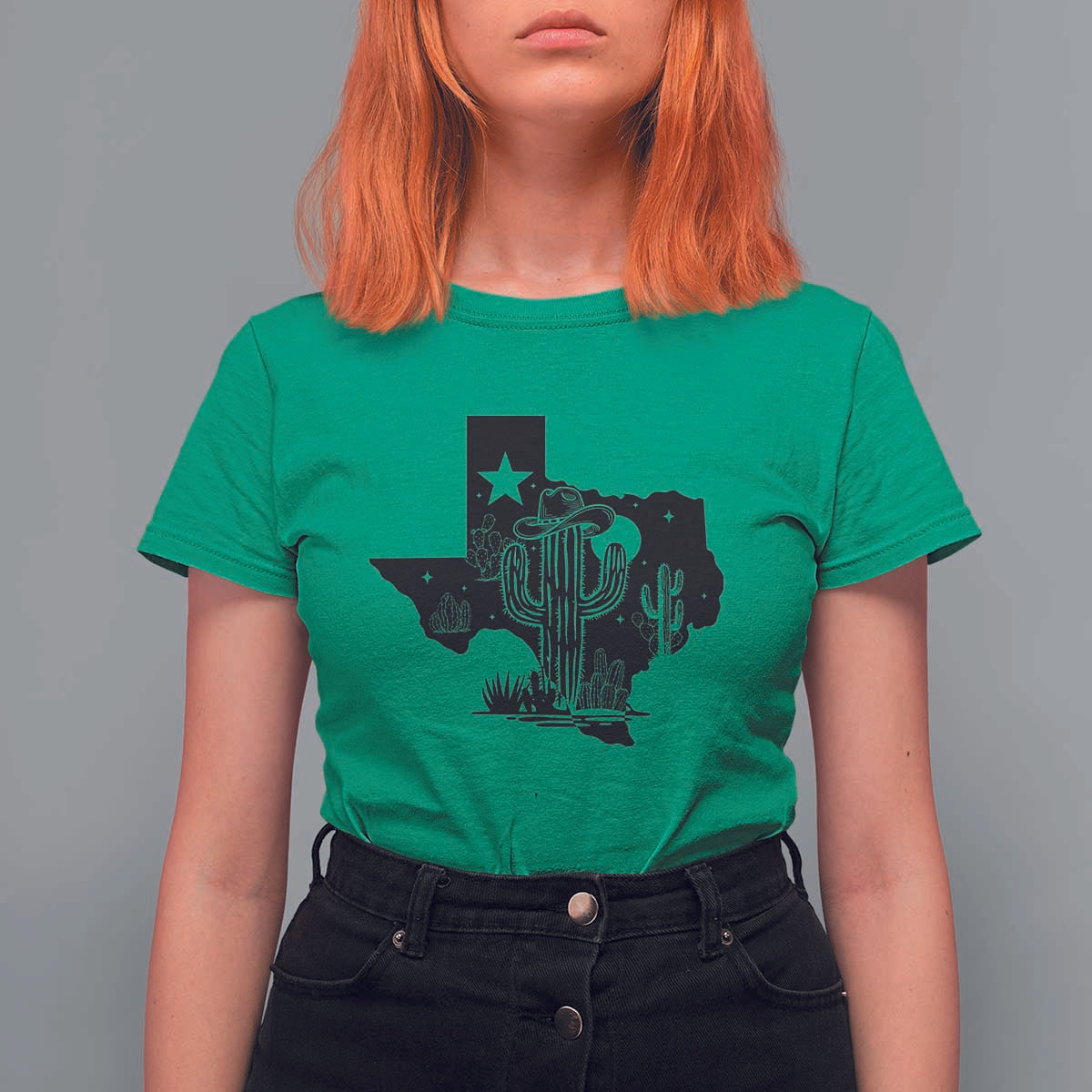 Western Pride Gift T Shirt For Women Cactus Texas Map With Cowboy Hat - Wonder Print Shop