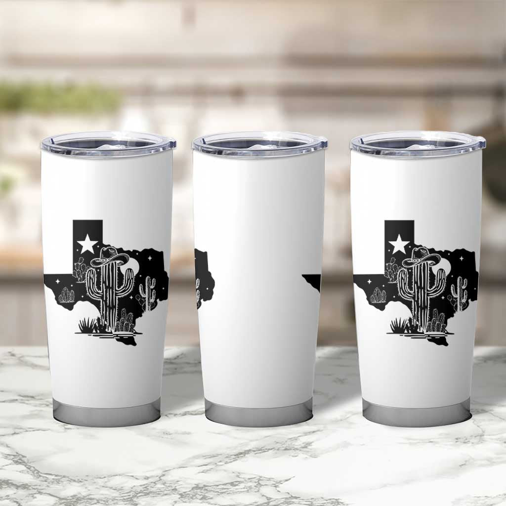 Western Pride Gift Tumbler Cup Cactus Texas Map With Cowboy Hat - Wonder Print Shop