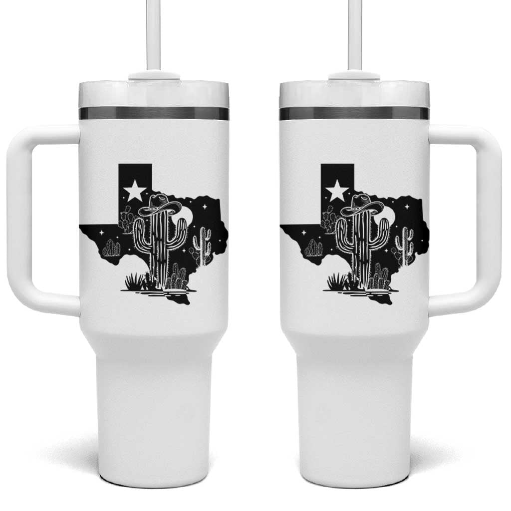 Western Pride Gift Tumbler With Handle Cactus Texas Map With Cowboy Hat - Wonder Print Shop
