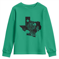 Western Pride Gift Youth Sweatshirt Cactus Texas Map With Cowboy Hat - Wonder Print Shop