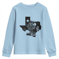 Western Pride Gift Youth Sweatshirt Cactus Texas Map With Cowboy Hat - Wonder Print Shop