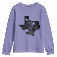 Western Pride Gift Youth Sweatshirt Cactus Texas Map With Cowboy Hat - Wonder Print Shop