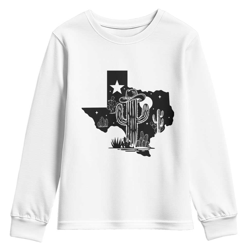 Western Pride Gift Youth Sweatshirt Cactus Texas Map With Cowboy Hat - Wonder Print Shop