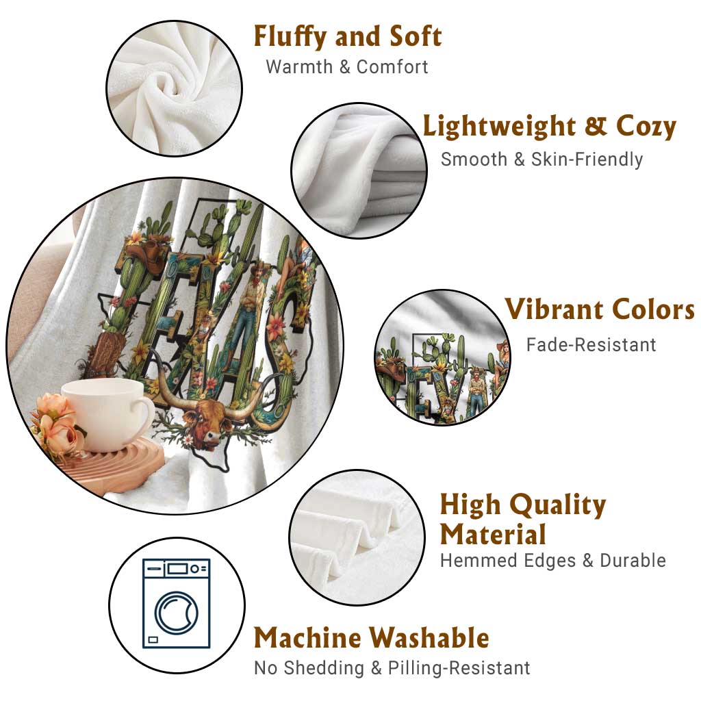 Texas Cowboy And Cowgirl Throw Blanket Vintage Cactus Gift Idea - Wonder Print Shop