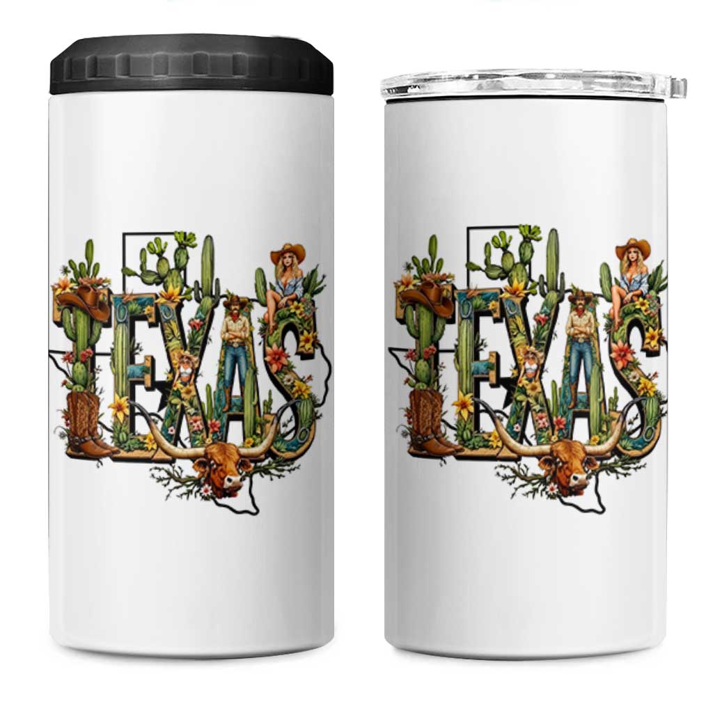 Texas Cowboy And Cowgirl 4 in 1 Can Cooler Tumbler Vintage Cactus Gift Idea - Wonder Print Shop