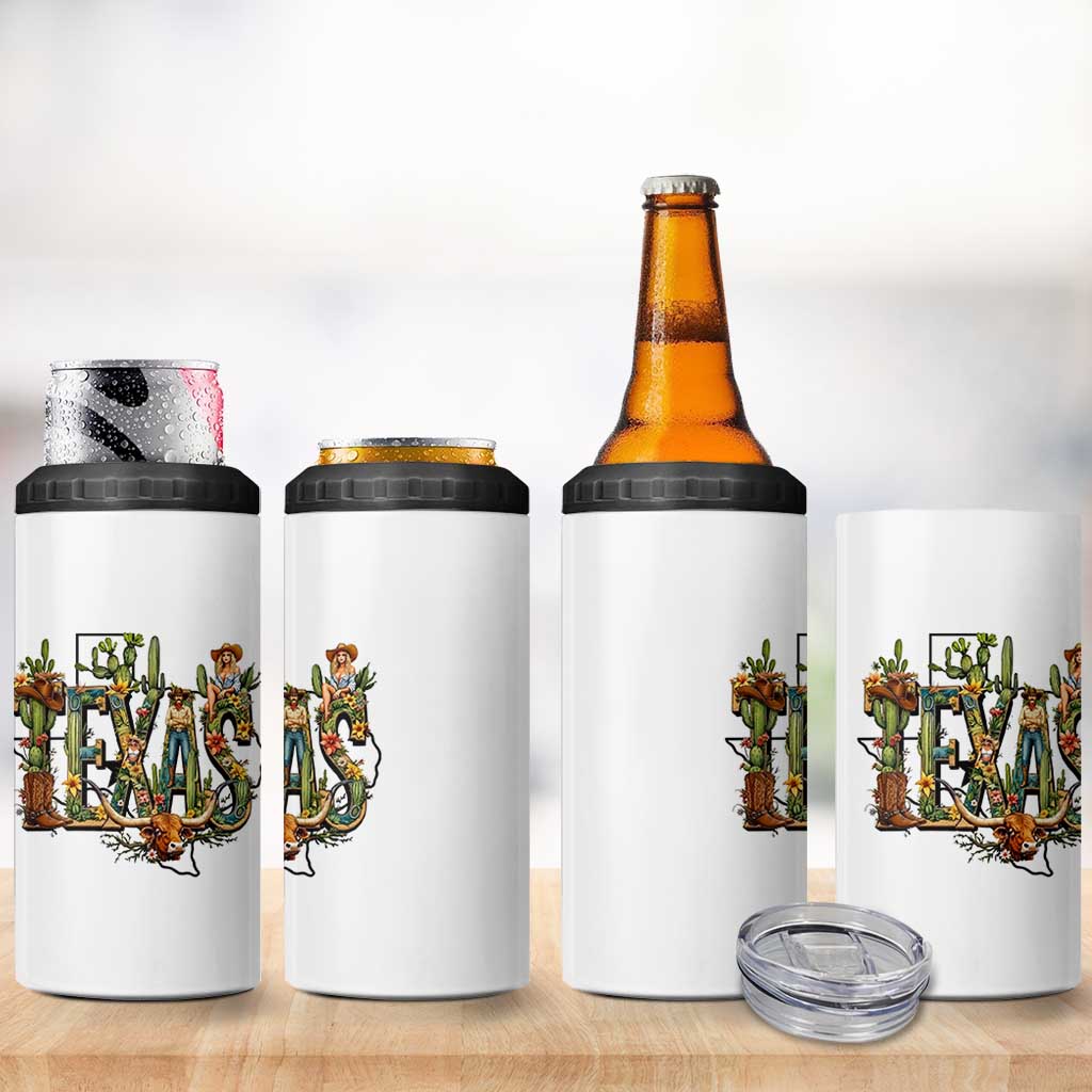 Texas Cowboy And Cowgirl 4 in 1 Can Cooler Tumbler Vintage Cactus Gift Idea - Wonder Print Shop
