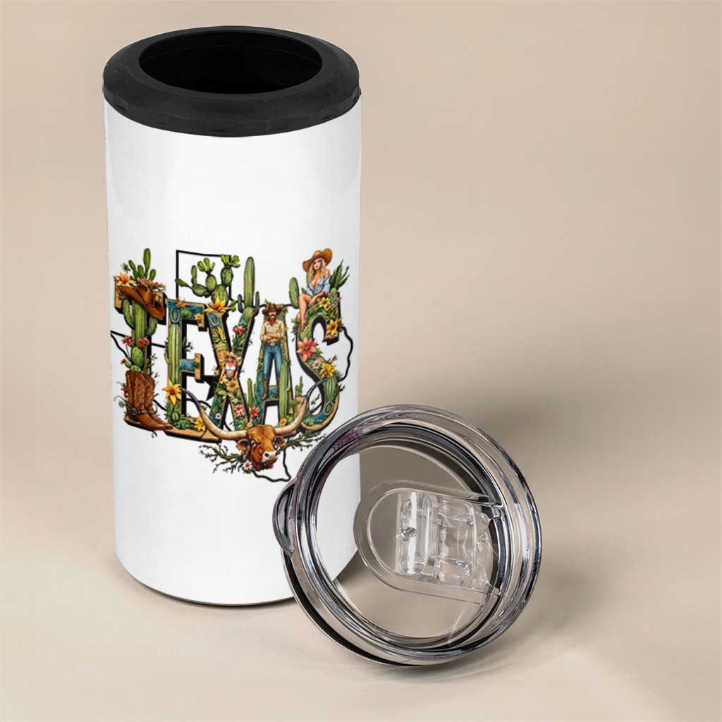 Texas Cowboy And Cowgirl 4 in 1 Can Cooler Tumbler Vintage Cactus Gift Idea - Wonder Print Shop