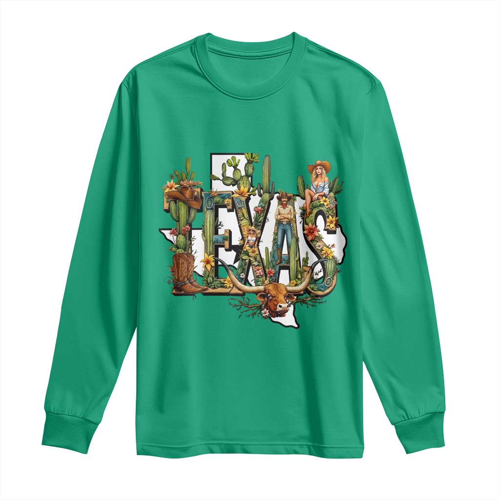 Texas Cowboy And Cowgirl Long Sleeve Shirt Vintage Cactus Gift Idea - Wonder Print Shop