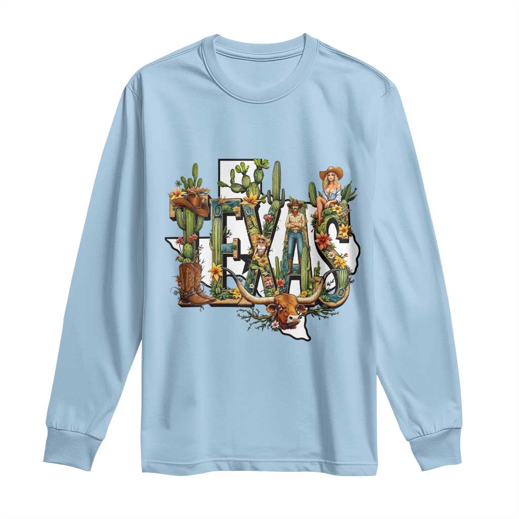 Texas Cowboy And Cowgirl Long Sleeve Shirt Vintage Cactus Gift Idea - Wonder Print Shop