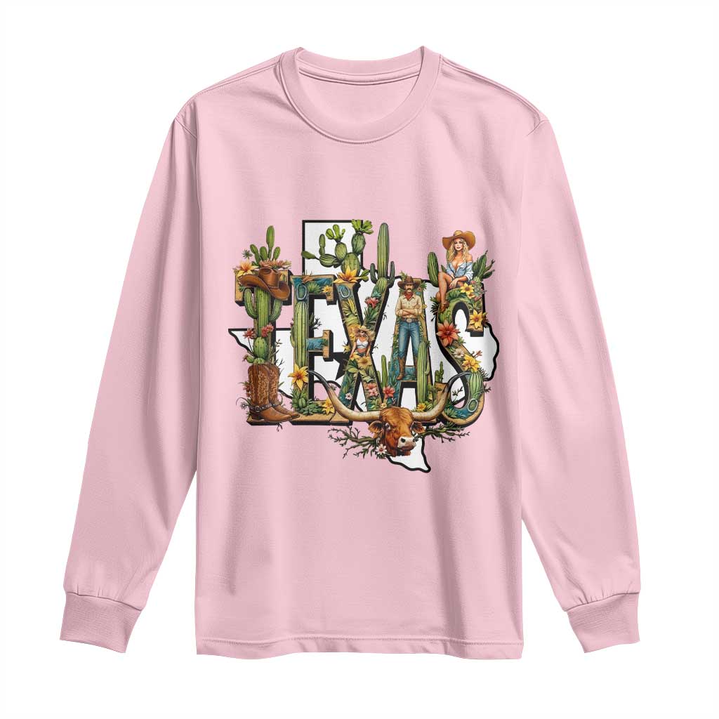 Texas Cowboy And Cowgirl Long Sleeve Shirt Vintage Cactus Gift Idea - Wonder Print Shop