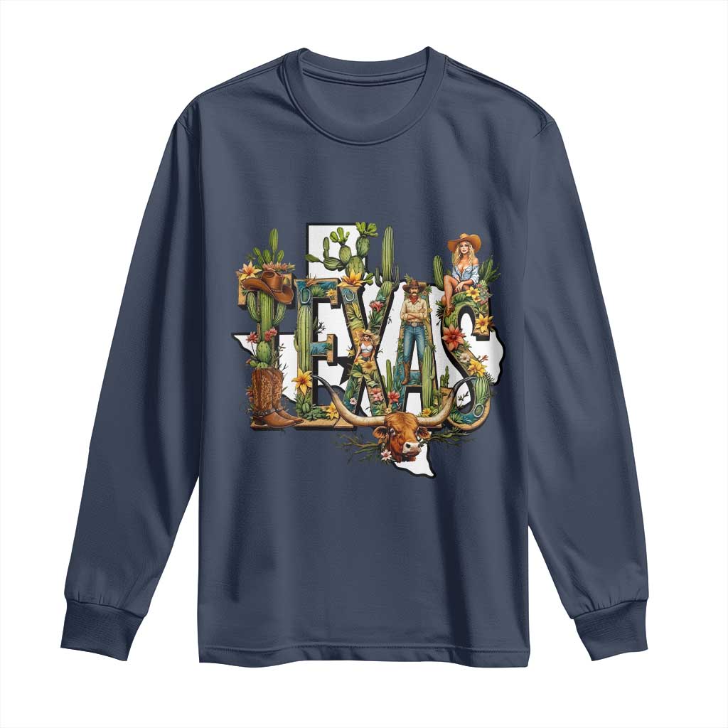 Texas Cowboy And Cowgirl Long Sleeve Shirt Vintage Cactus Gift Idea - Wonder Print Shop