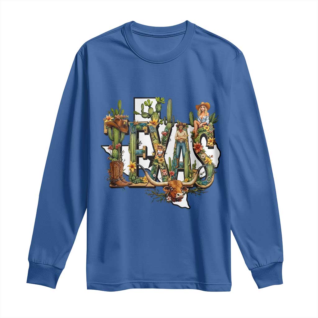 Texas Cowboy And Cowgirl Long Sleeve Shirt Vintage Cactus Gift Idea - Wonder Print Shop