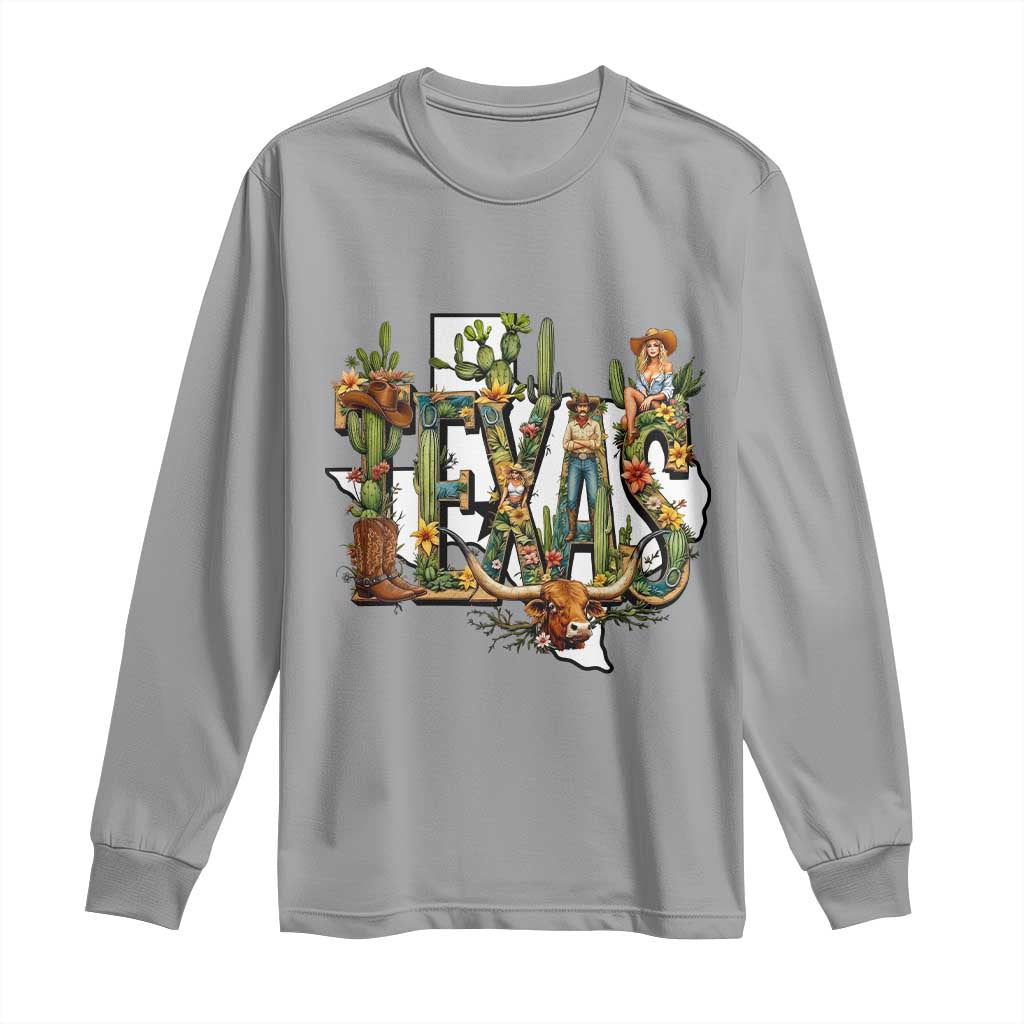 Texas Cowboy And Cowgirl Long Sleeve Shirt Vintage Cactus Gift Idea - Wonder Print Shop