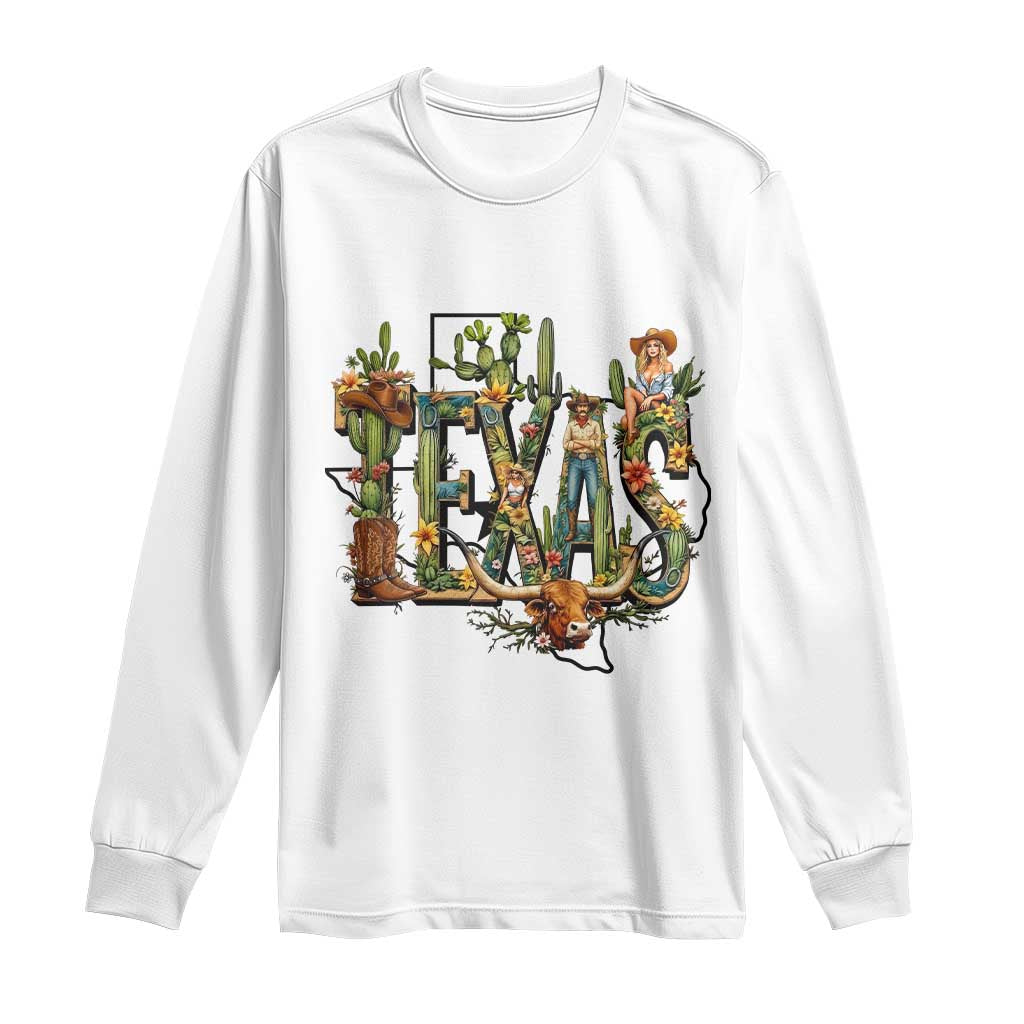 Texas Cowboy And Cowgirl Long Sleeve Shirt Vintage Cactus Gift Idea - Wonder Print Shop