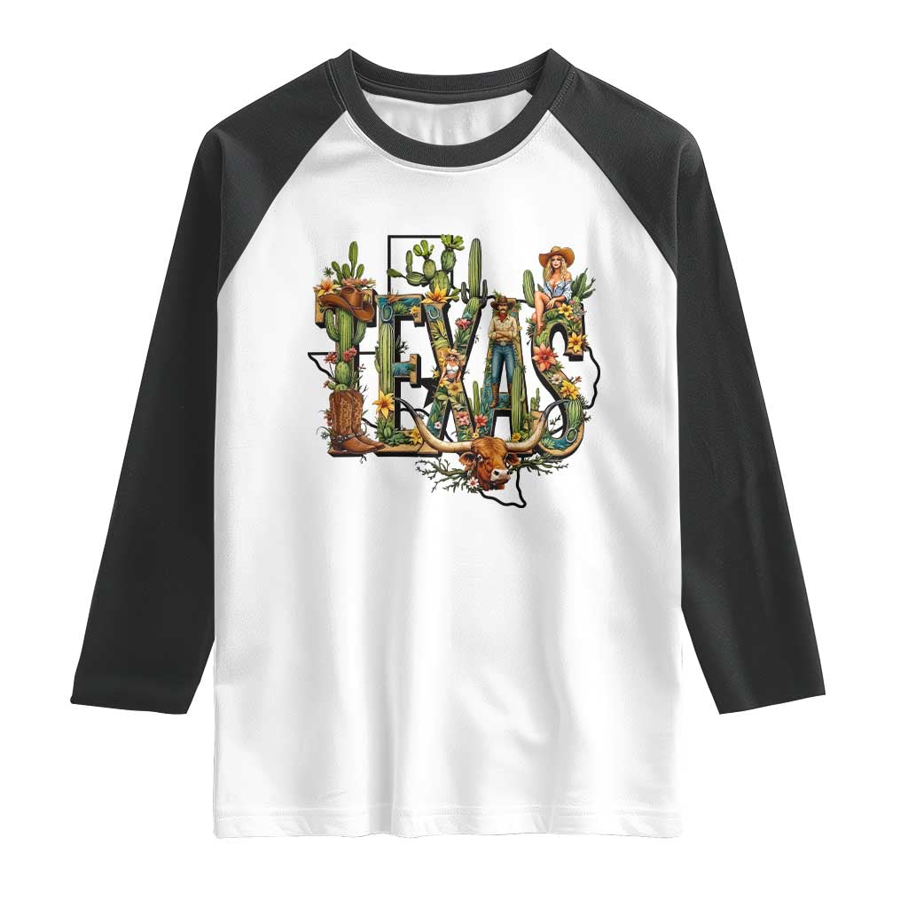 Texas Cowboy And Cowgirl Raglan Shirt Vintage Cactus Gift Idea - Wonder Print Shop