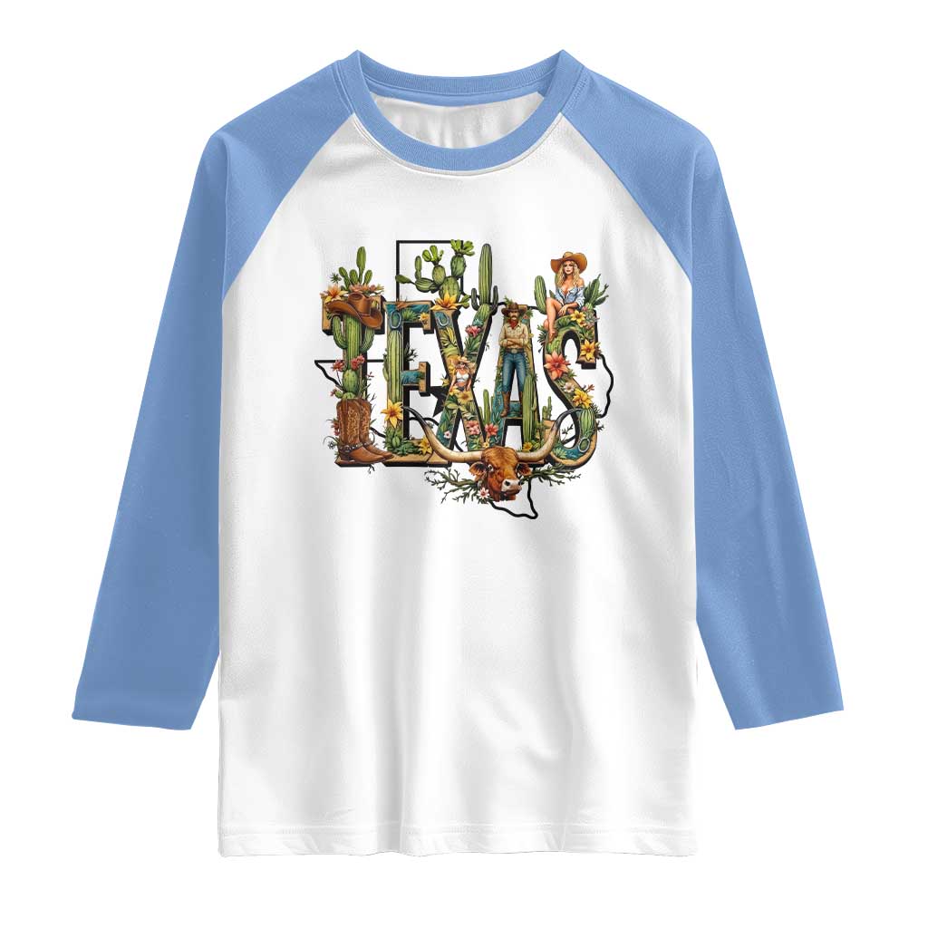 Texas Cowboy And Cowgirl Raglan Shirt Vintage Cactus Gift Idea - Wonder Print Shop