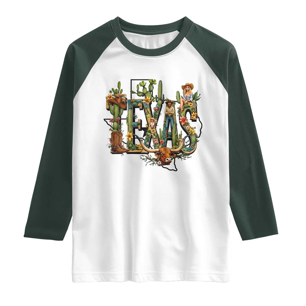 Texas Cowboy And Cowgirl Raglan Shirt Vintage Cactus Gift Idea - Wonder Print Shop