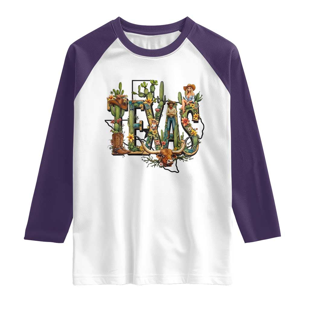 Texas Cowboy And Cowgirl Raglan Shirt Vintage Cactus Gift Idea - Wonder Print Shop