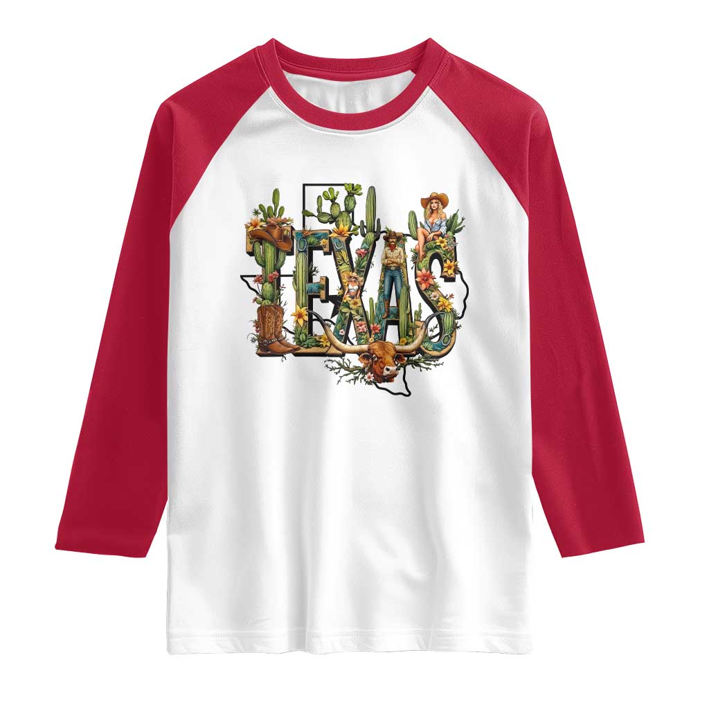 Texas Cowboy And Cowgirl Raglan Shirt Vintage Cactus Gift Idea - Wonder Print Shop