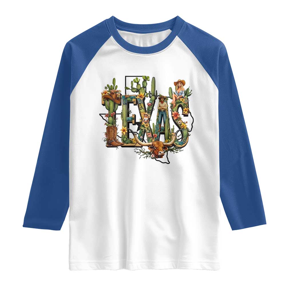 Texas Cowboy And Cowgirl Raglan Shirt Vintage Cactus Gift Idea - Wonder Print Shop