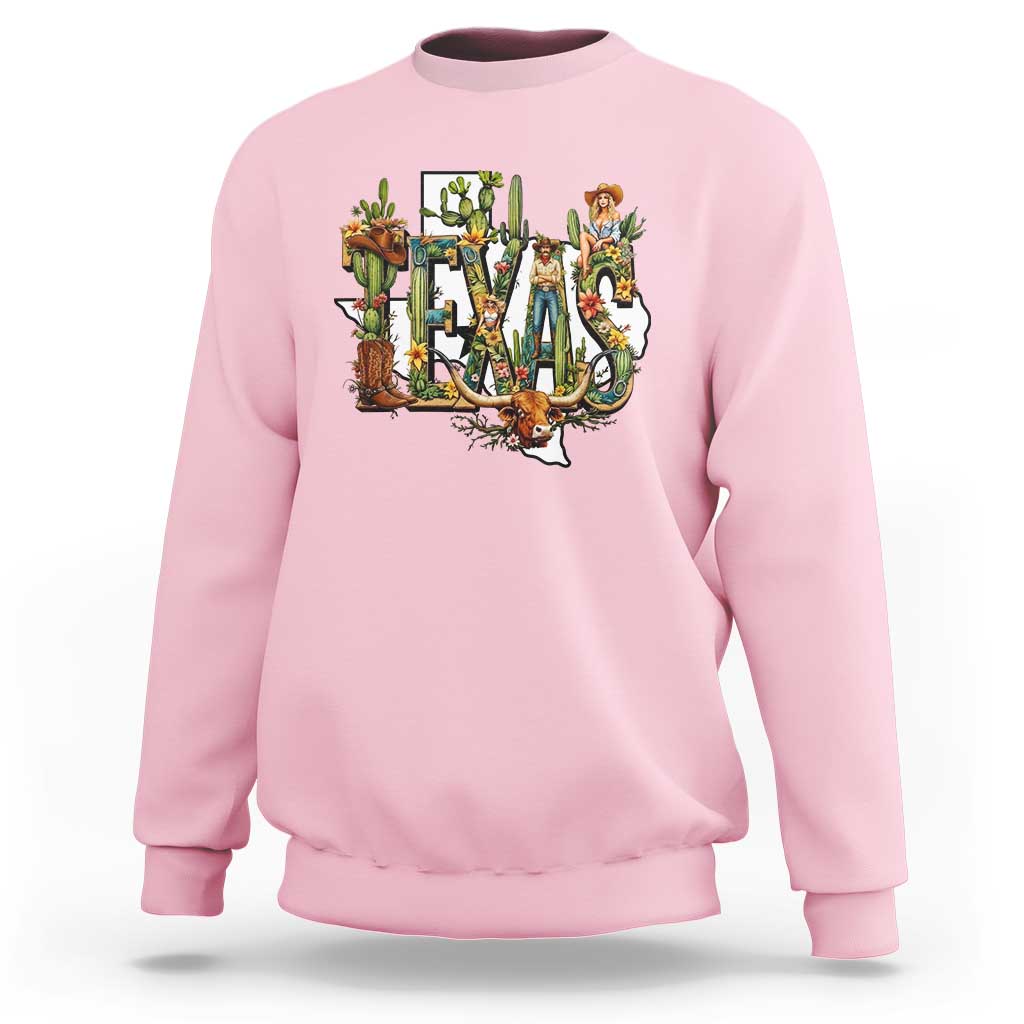 Texas Cowboy And Cowgirl Sweatshirt Vintage Cactus Gift Idea - Wonder Print Shop