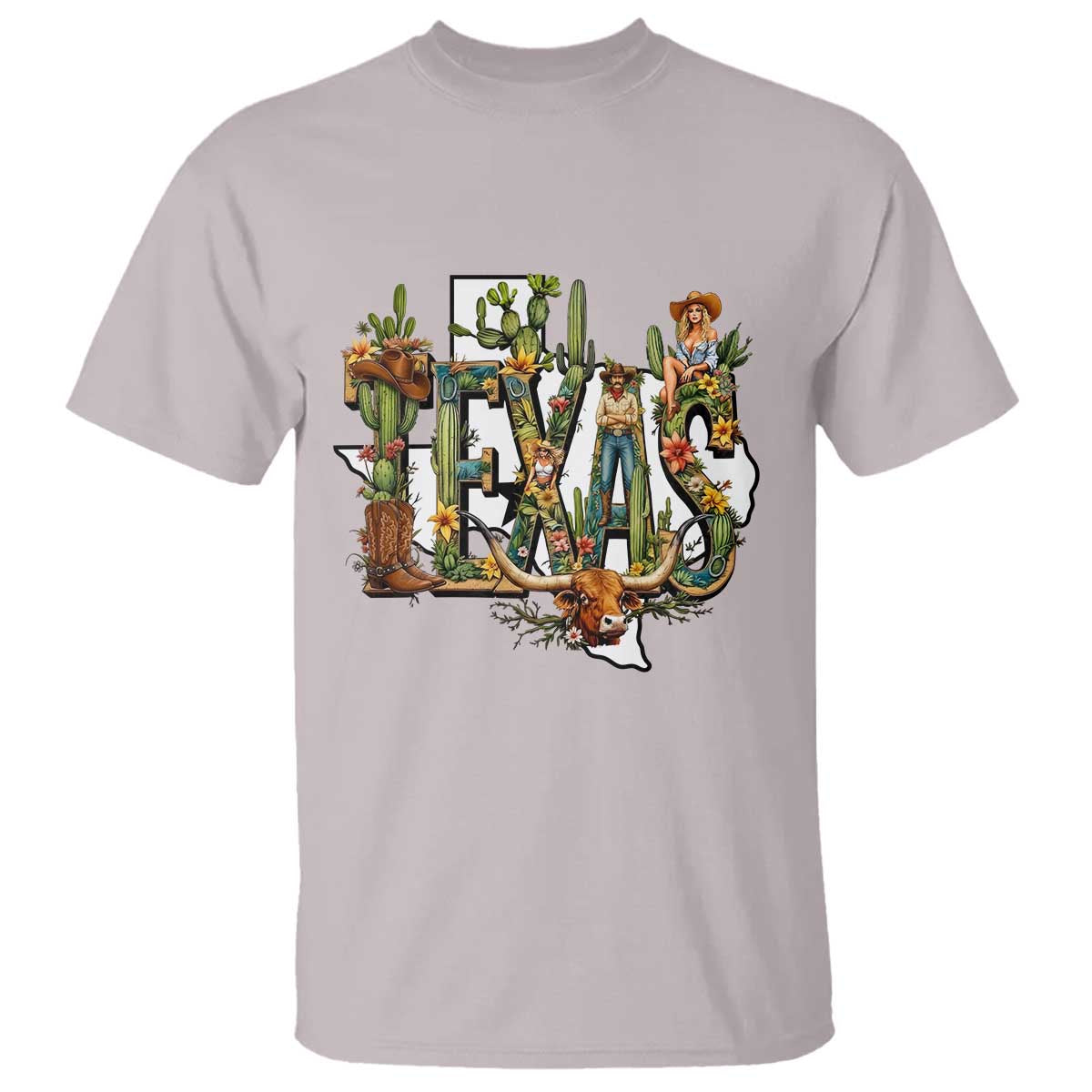 Texas Cowboy And Cowgirl T Shirt Vintage Cactus Gift Idea - Wonder Print Shop