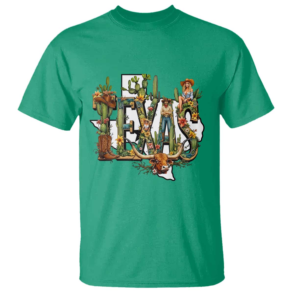 Texas Cowboy And Cowgirl T Shirt Vintage Cactus Gift Idea - Wonder Print Shop
