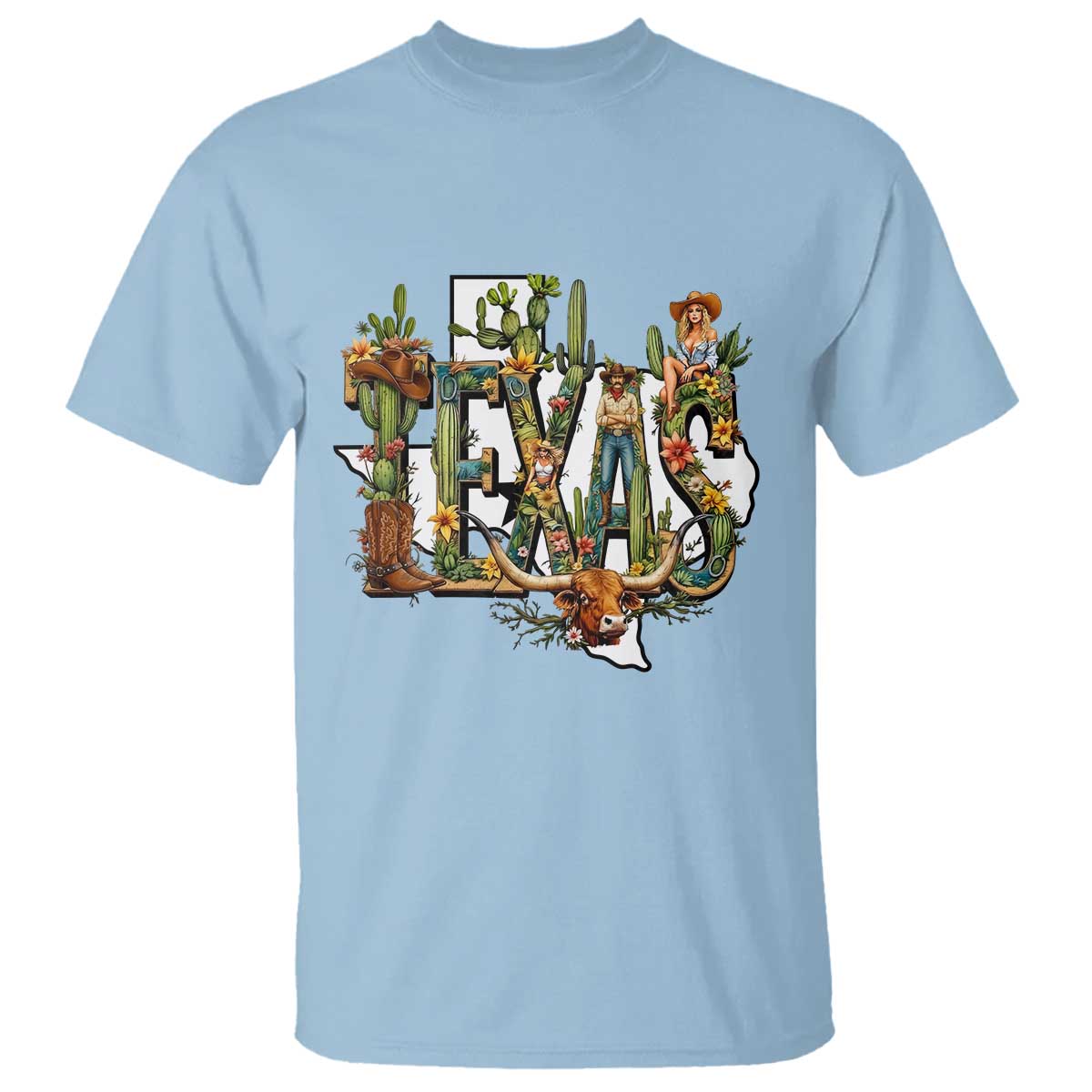 Texas Cowboy And Cowgirl T Shirt Vintage Cactus Gift Idea - Wonder Print Shop
