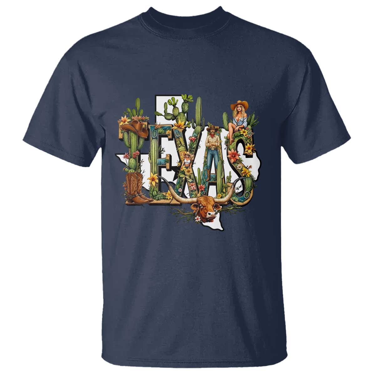 Texas Cowboy And Cowgirl T Shirt Vintage Cactus Gift Idea - Wonder Print Shop