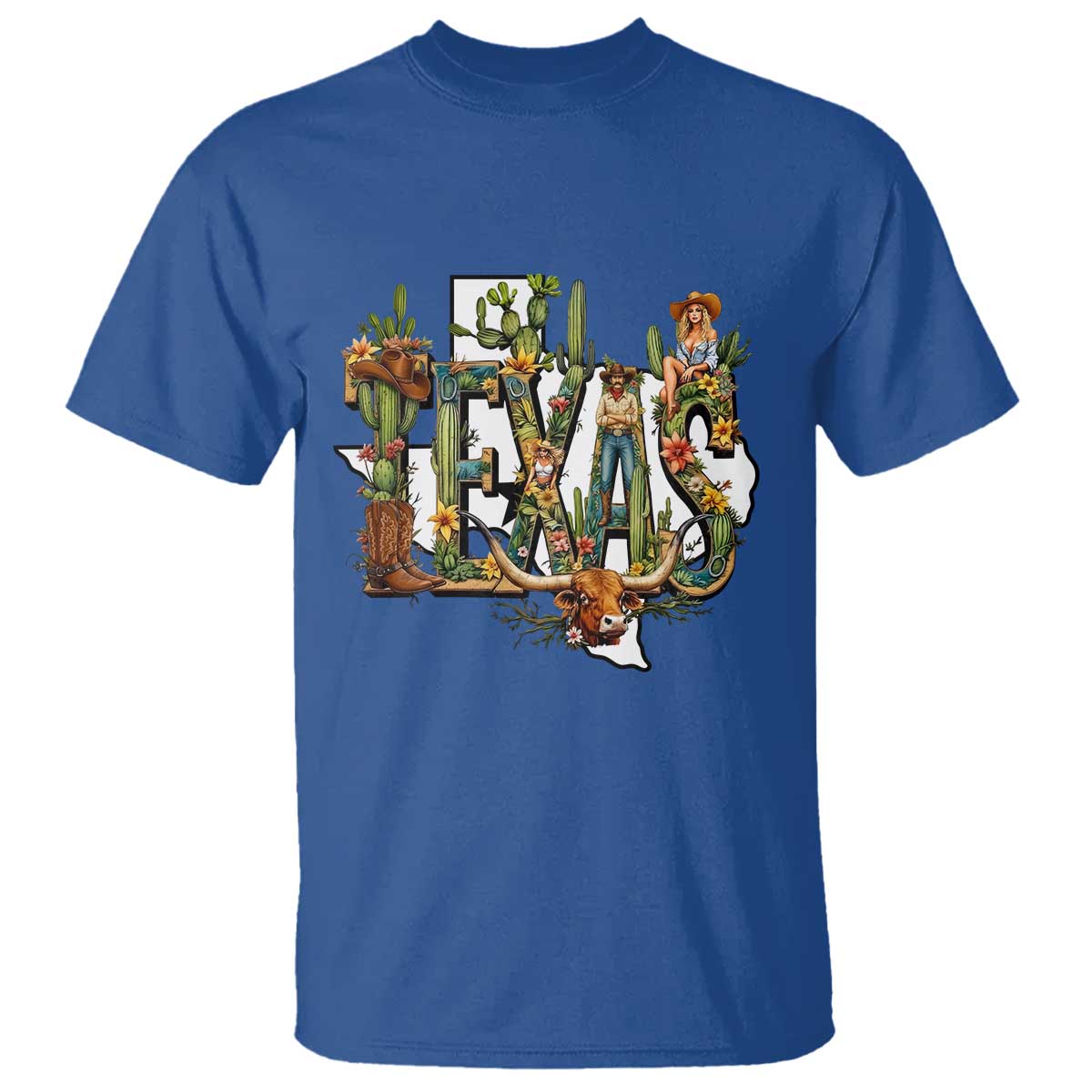 Texas Cowboy And Cowgirl T Shirt Vintage Cactus Gift Idea - Wonder Print Shop