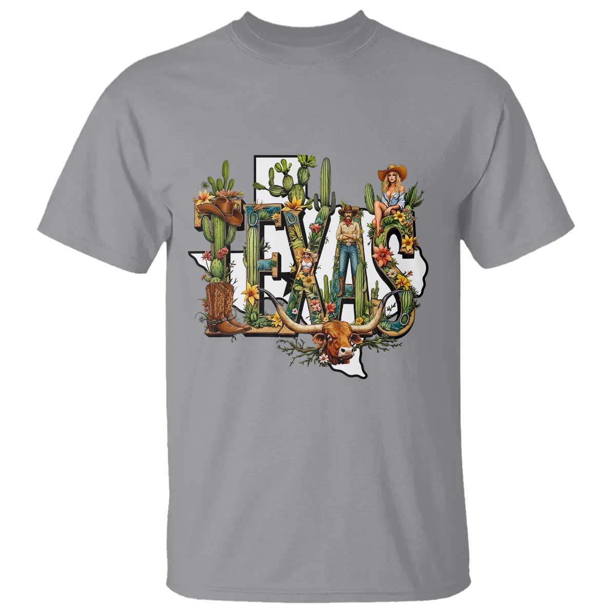 Texas Cowboy And Cowgirl T Shirt Vintage Cactus Gift Idea - Wonder Print Shop