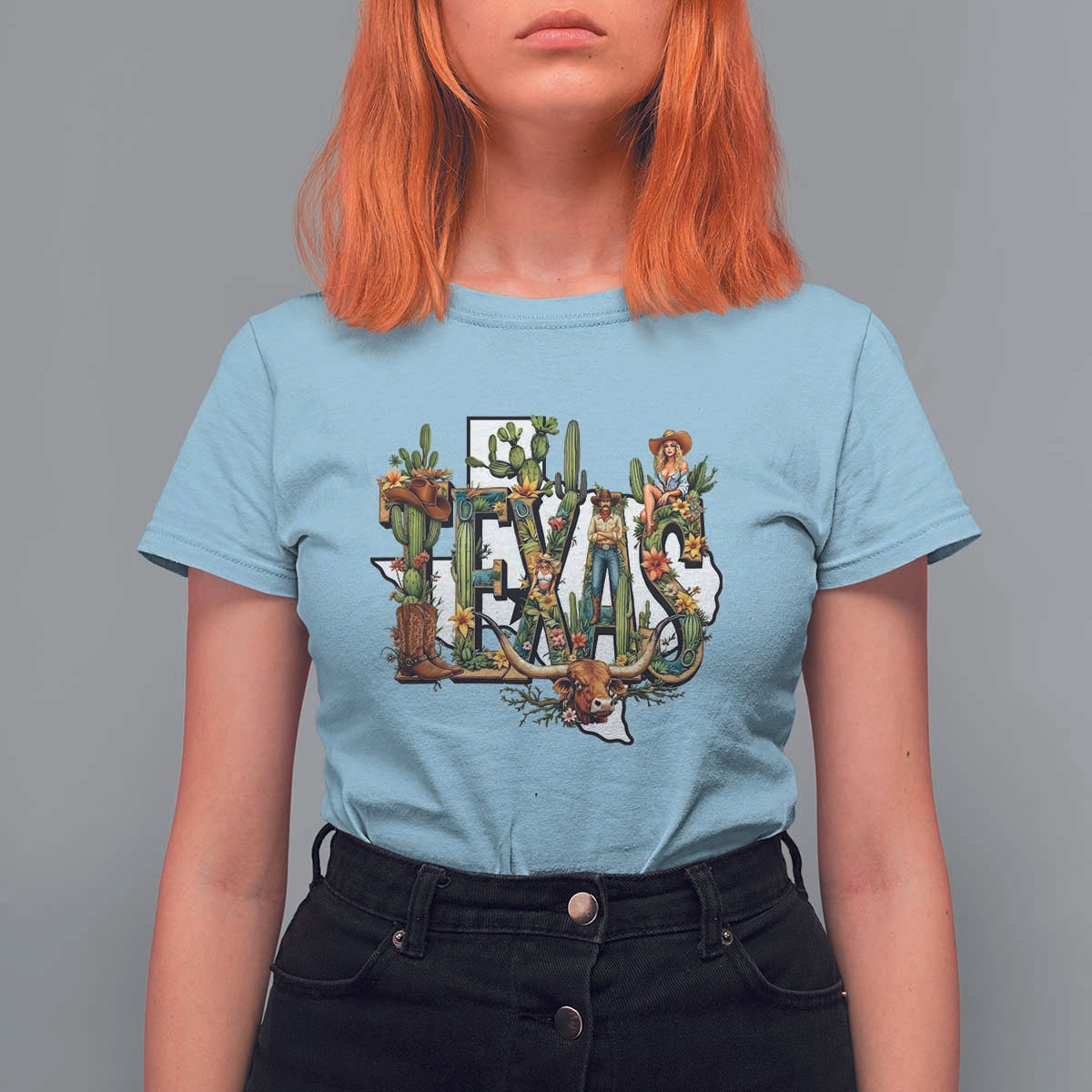 Texas Cowboy And Cowgirl T Shirt For Women Vintage Cactus Gift Idea - Wonder Print Shop