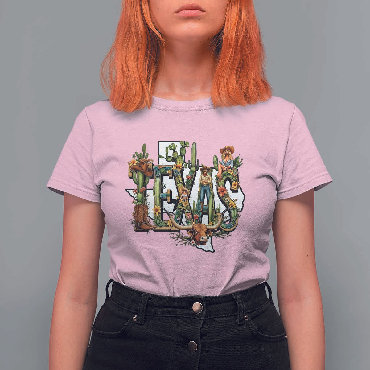 Texas Cowboy And Cowgirl T Shirt For Women Vintage Cactus Gift Idea - Wonder Print Shop