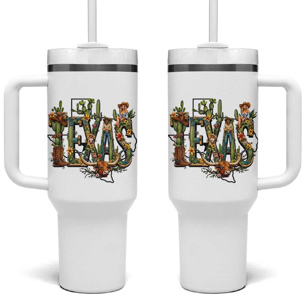 Texas Cowboy And Cowgirl Tumbler With Handle Vintage Cactus Gift Idea - Wonder Print Shop