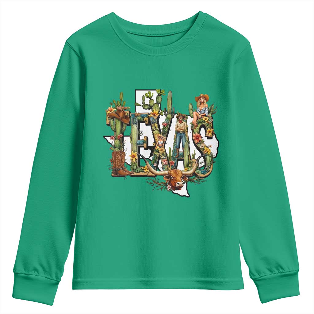 Texas Cowboy And Cowgirl Youth Sweatshirt Vintage Cactus Gift Idea - Wonder Print Shop