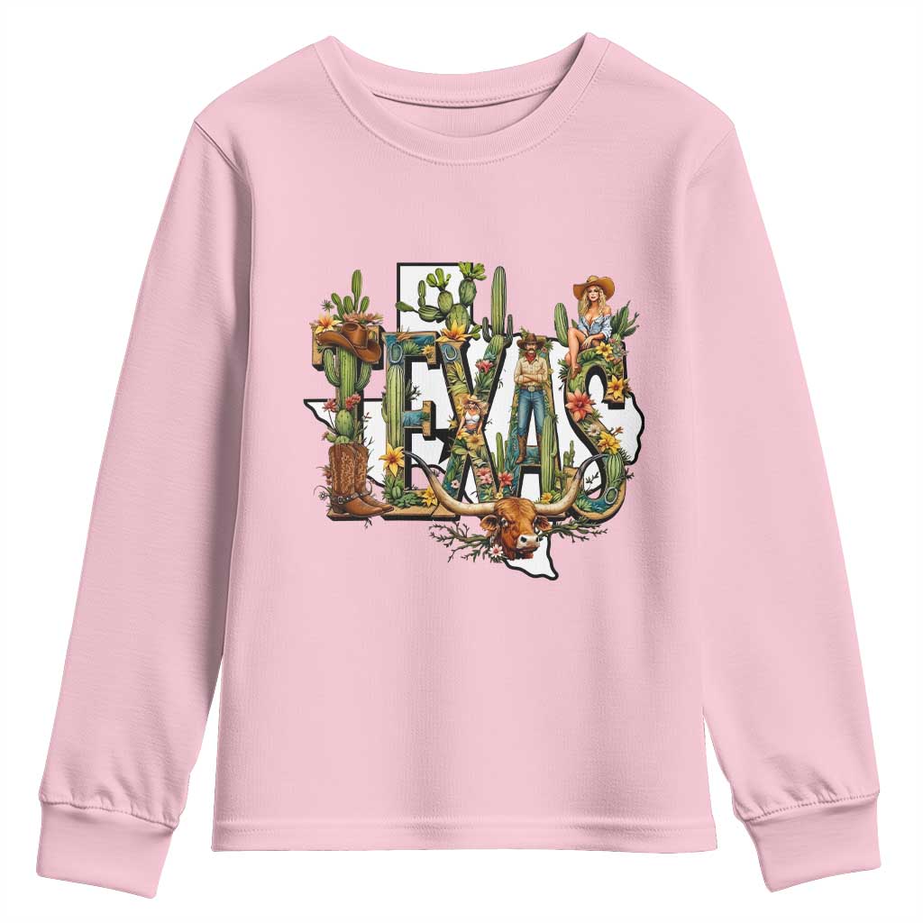 Texas Cowboy And Cowgirl Youth Sweatshirt Vintage Cactus Gift Idea - Wonder Print Shop