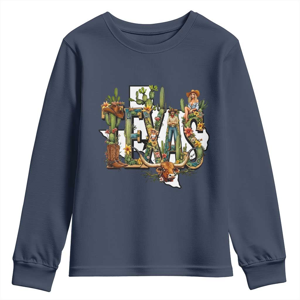 Texas Cowboy And Cowgirl Youth Sweatshirt Vintage Cactus Gift Idea - Wonder Print Shop
