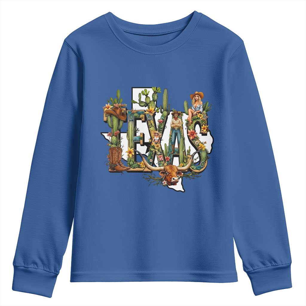 Texas Cowboy And Cowgirl Youth Sweatshirt Vintage Cactus Gift Idea - Wonder Print Shop