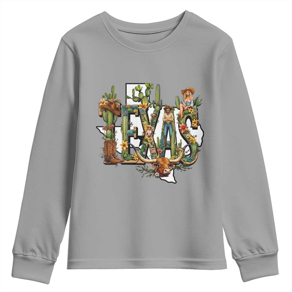 Texas Cowboy And Cowgirl Youth Sweatshirt Vintage Cactus Gift Idea - Wonder Print Shop