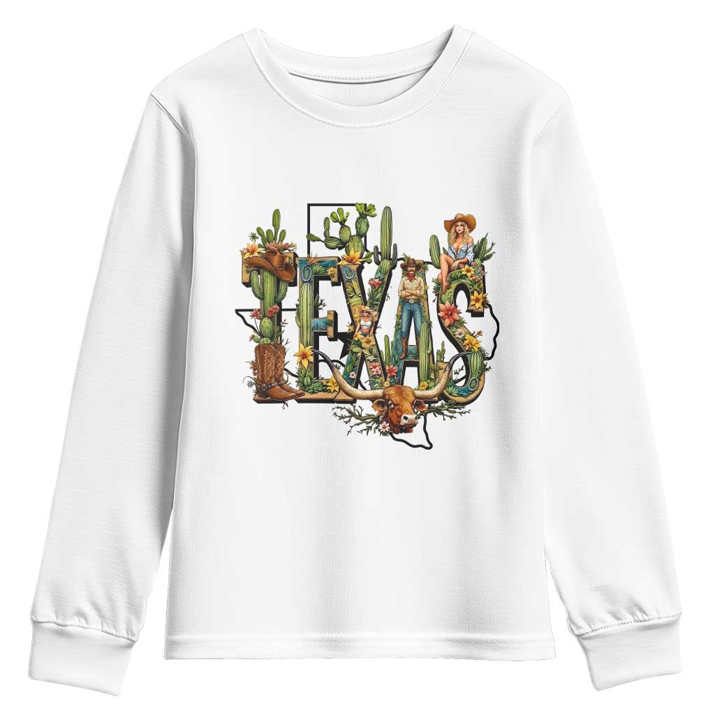 Texas Cowboy And Cowgirl Youth Sweatshirt Vintage Cactus Gift Idea - Wonder Print Shop