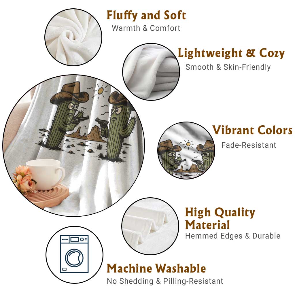 Funny Lone Star Cactus Cowboy Gunfight Gift Throw Blanket - Wonder Print Shop