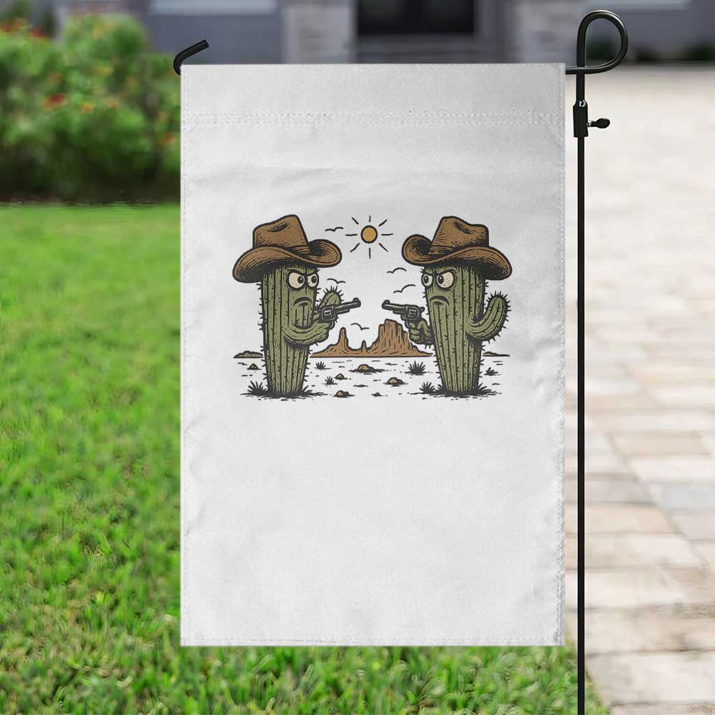 Funny Lone Star Cactus Cowboy Gunfight Gift Garden Flag - Wonder Print Shop